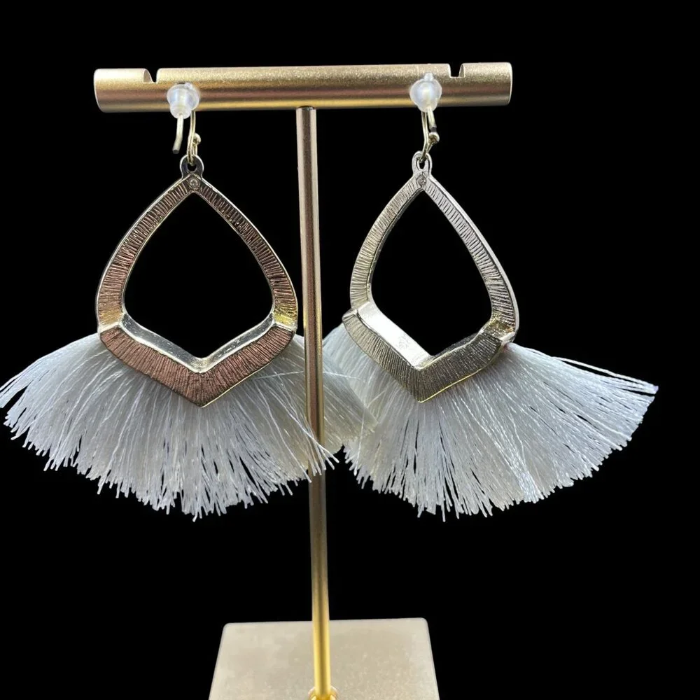 Gold Fringe Fan Tassel Earrings Festival Boho‎ Statement Whimsical Vacation Chic
